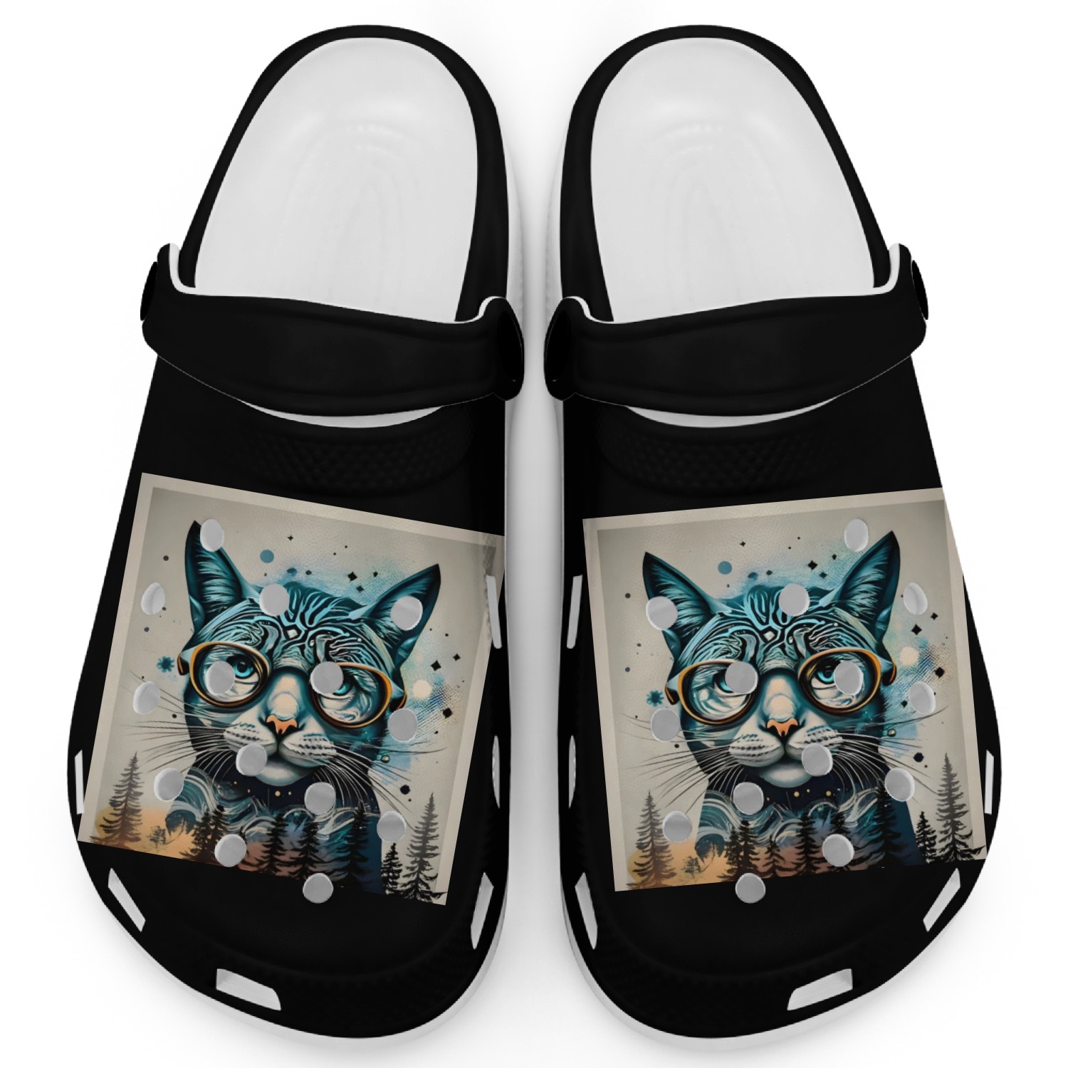 Cat With Glasses In Nature Clogs