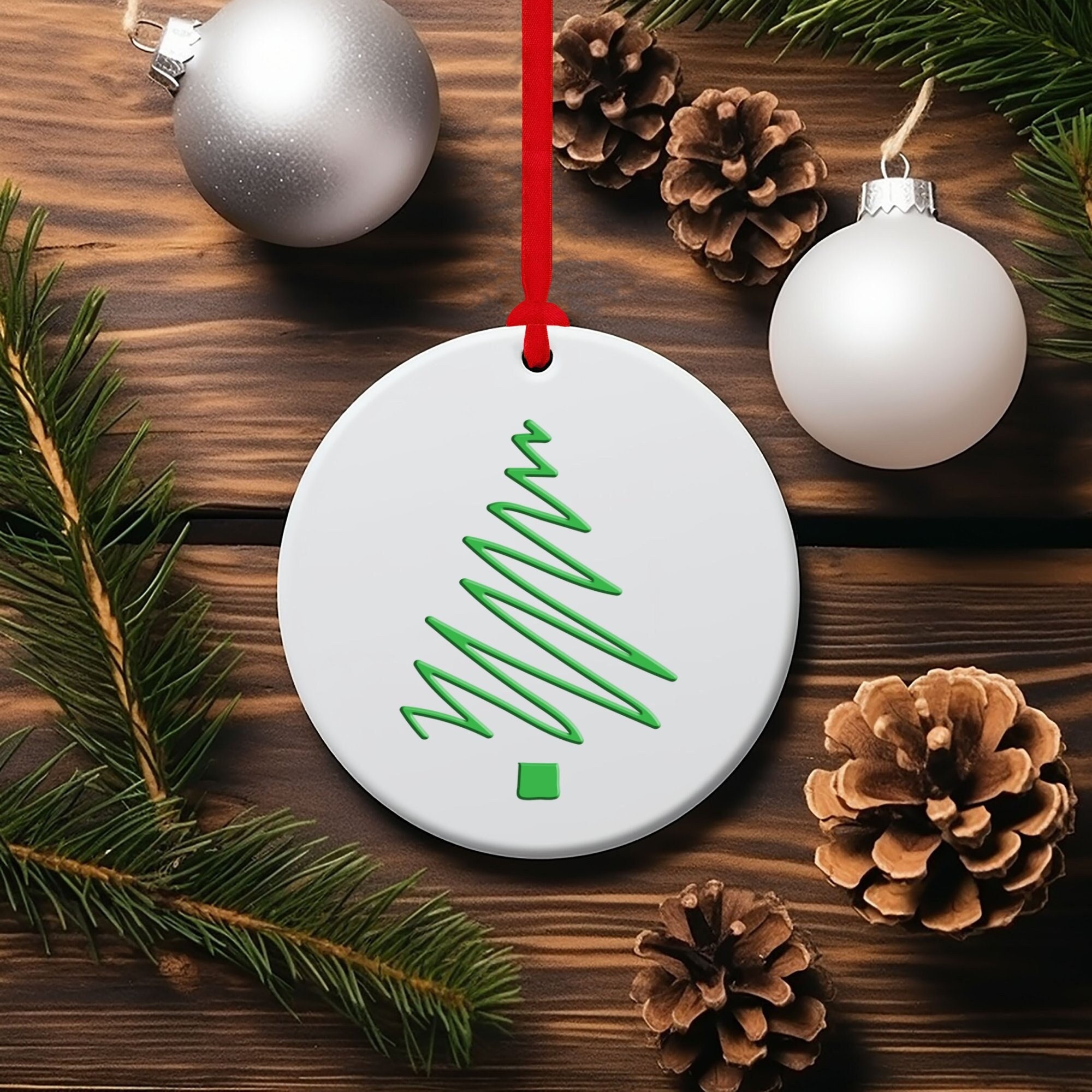Christmas Tree Round Ceramic Christmas Ornament, Xmas Tree Decor, Trendy Gift For Family And Friends, Gift For Christmas, Holiday Decor