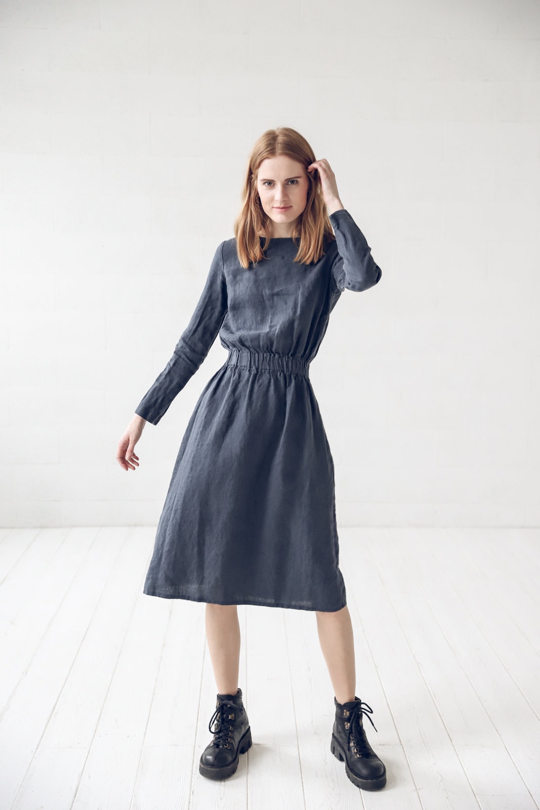 Linen Dress / Fall Linen Dress / Long Sleeves Dress / Soft Linen Dress