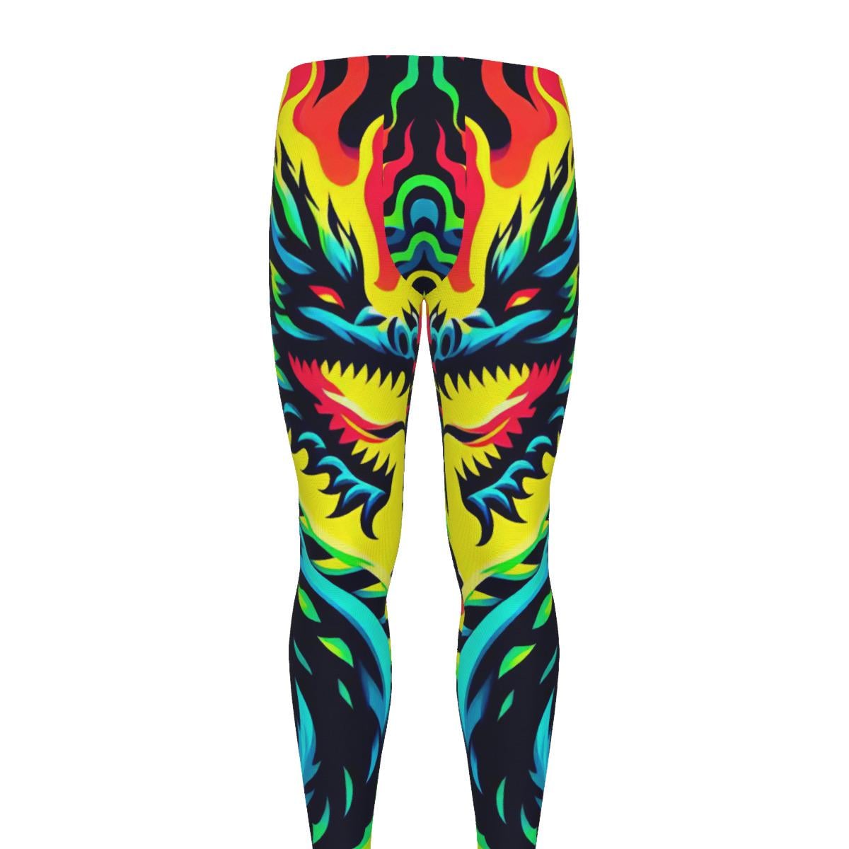 Neon Rainbow Dragon Leggings Martial Arts Athletic Combat Fitness Gym Running Training Exercise Workout Running Wrestling MMA Cycling Tights