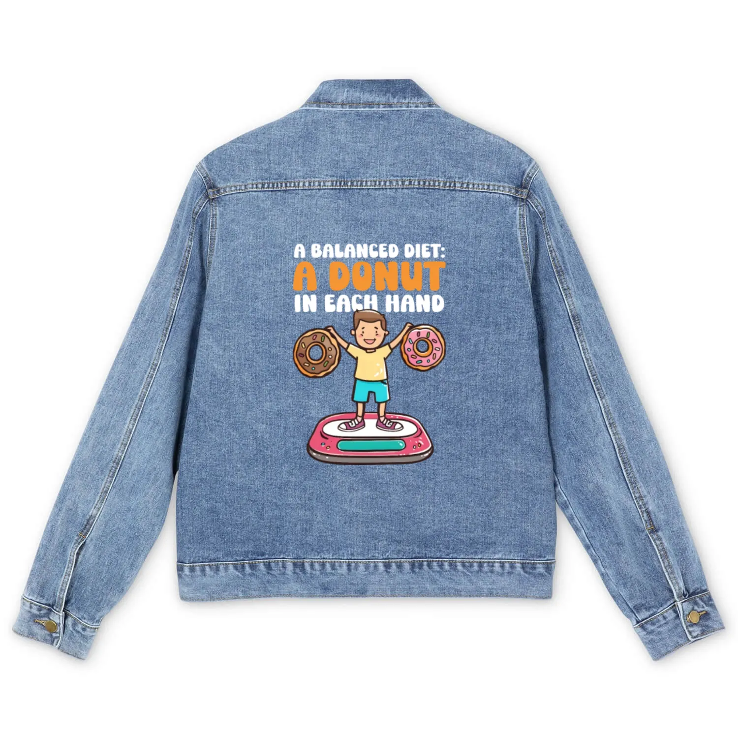 Donut Lover A Balanced Diet: A Donut in Each Hand Men's Denim Jackets