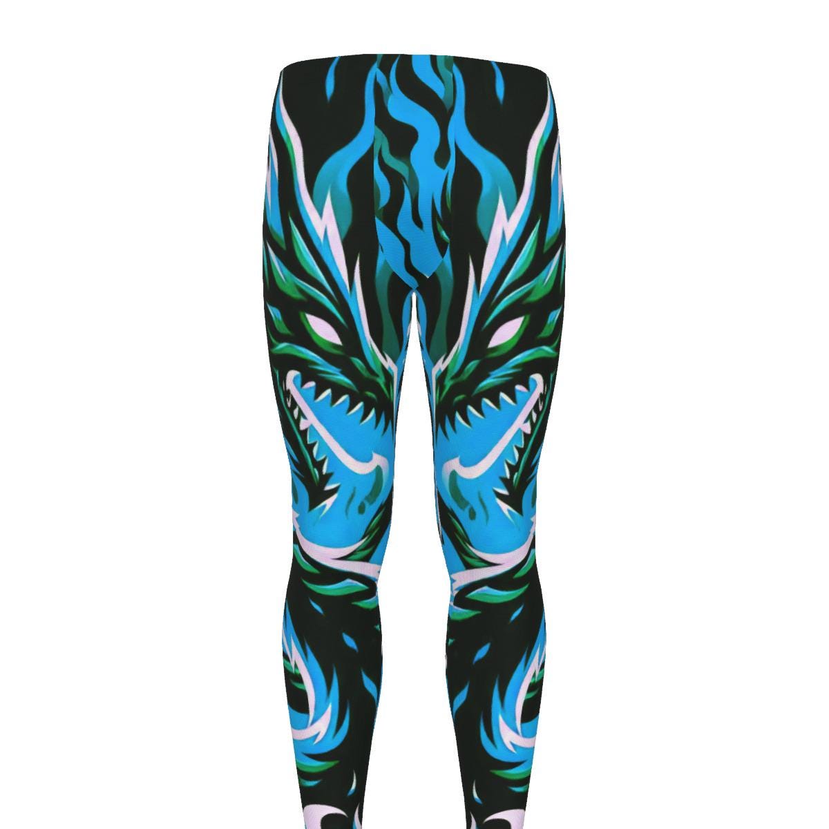 Neon Blue Dragon Men's Leggings for Martial Arts Fitness Running Training Workout Combat MMA Cycling Tights