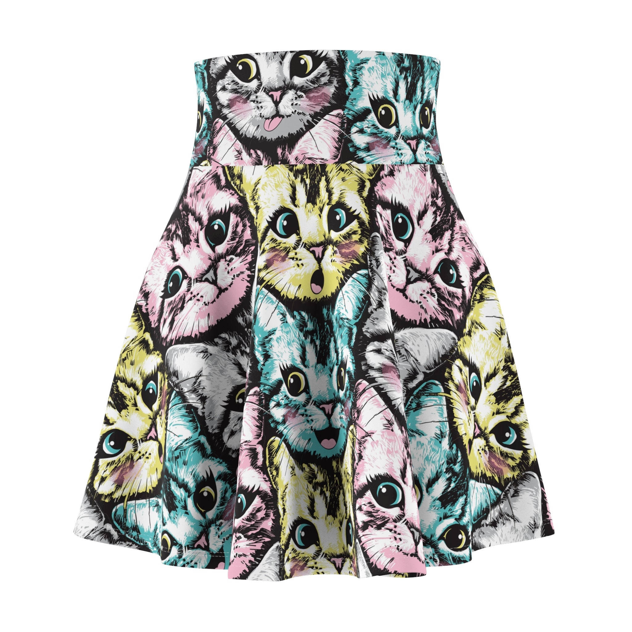 Women's Cat Face Skirt, Cute Animal Skater Skirt, Animal Lover Casual Wear
