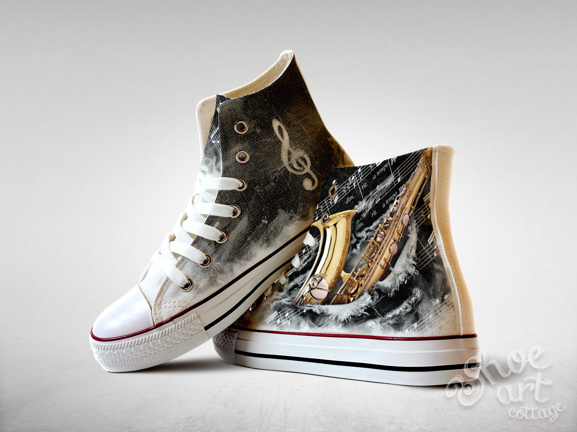 Sheet Music, Saxophone, Treble Clef Sneakers