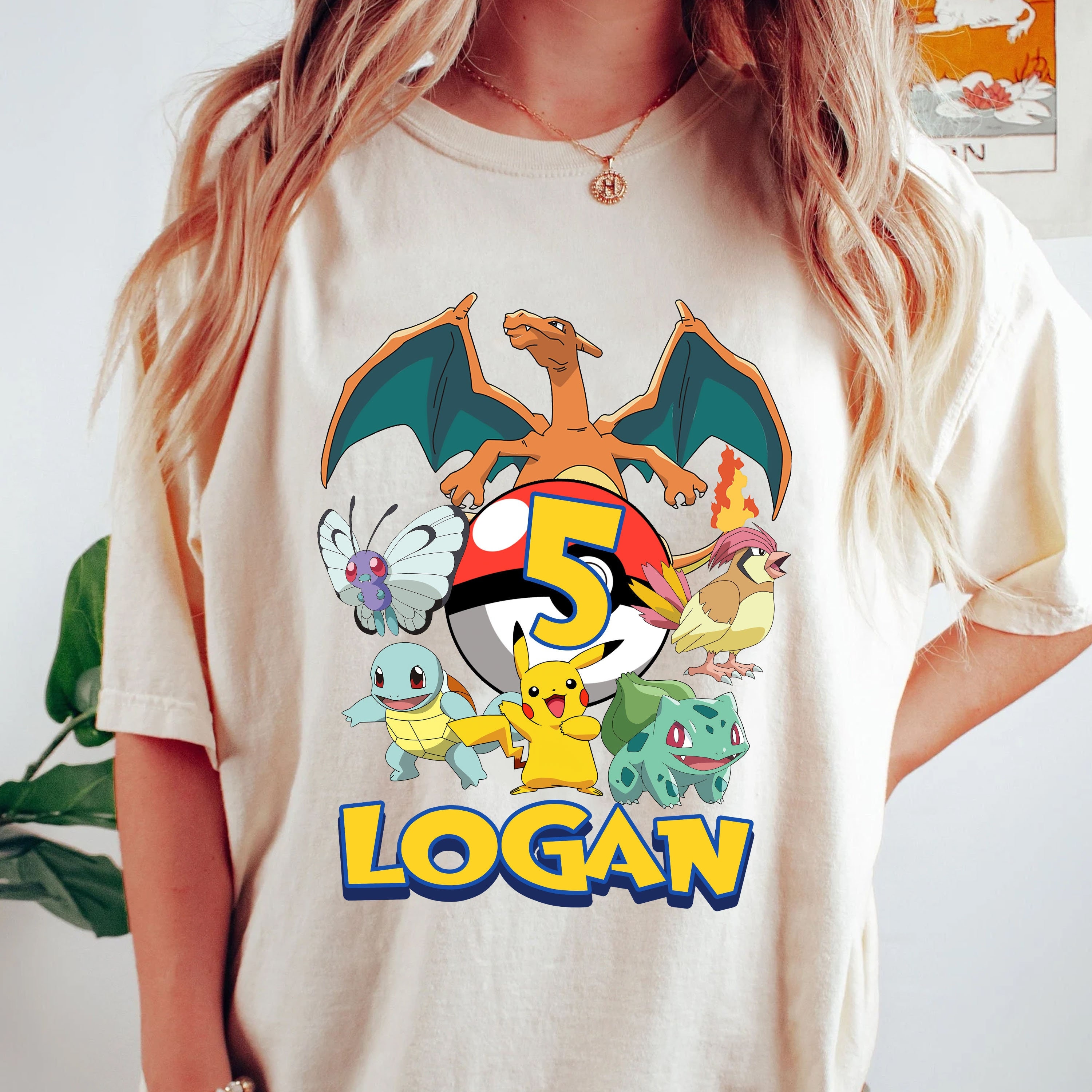Custom PKM Birthday Shirt, Personalize Pika Birthday Shirt, Charizard Bulbasaur Squirtle Birthday Shirt