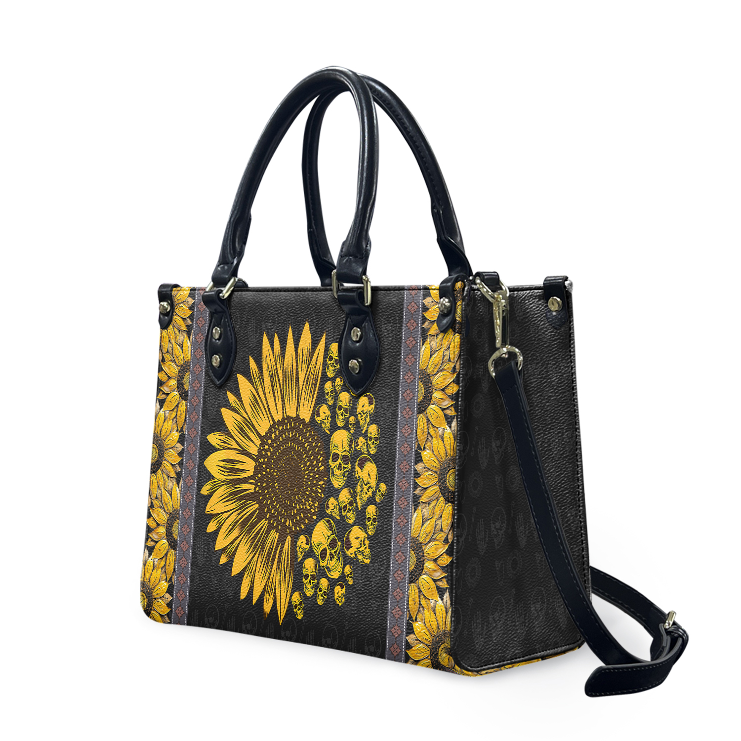 Sunflower Skull Vintage Leather Bag,Sunflower Skull Leather Bag,Sunflower Skull Purse ,Tour Music handbag,Music Leather Handbag,Crossbody Bag