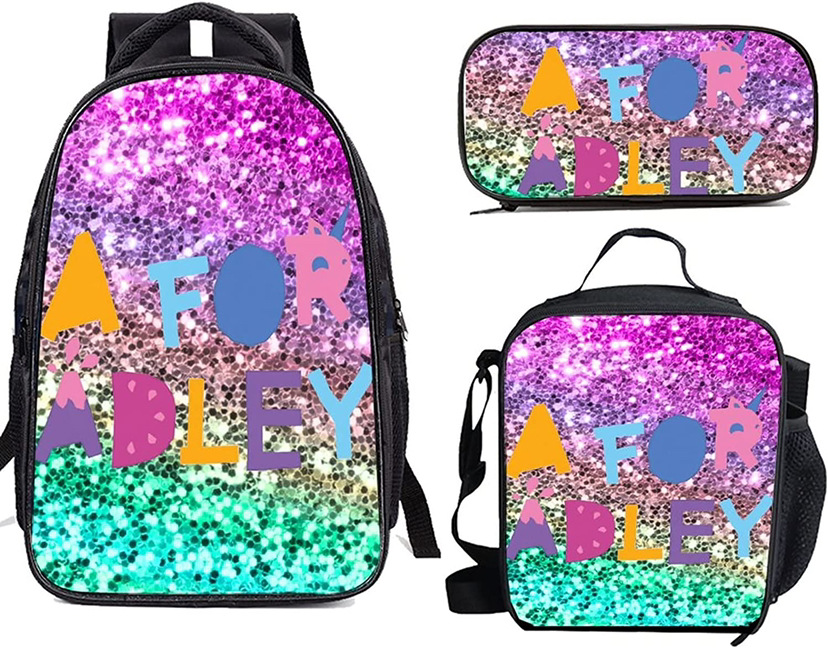 AFOR ADLEY 3D Print 3pcs Student Backpack Set, Laptop Daypack, Lunch Bag, Pencil Case