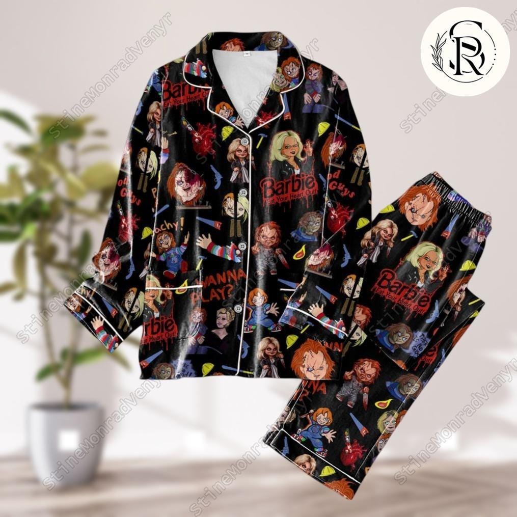 Chucky Halloween Pajamas, Barbie Eat Your Heart Out Horror Pijamas Set, Chucky And Tiffany Couple Pj Set, Halloween Holiday Pajamas