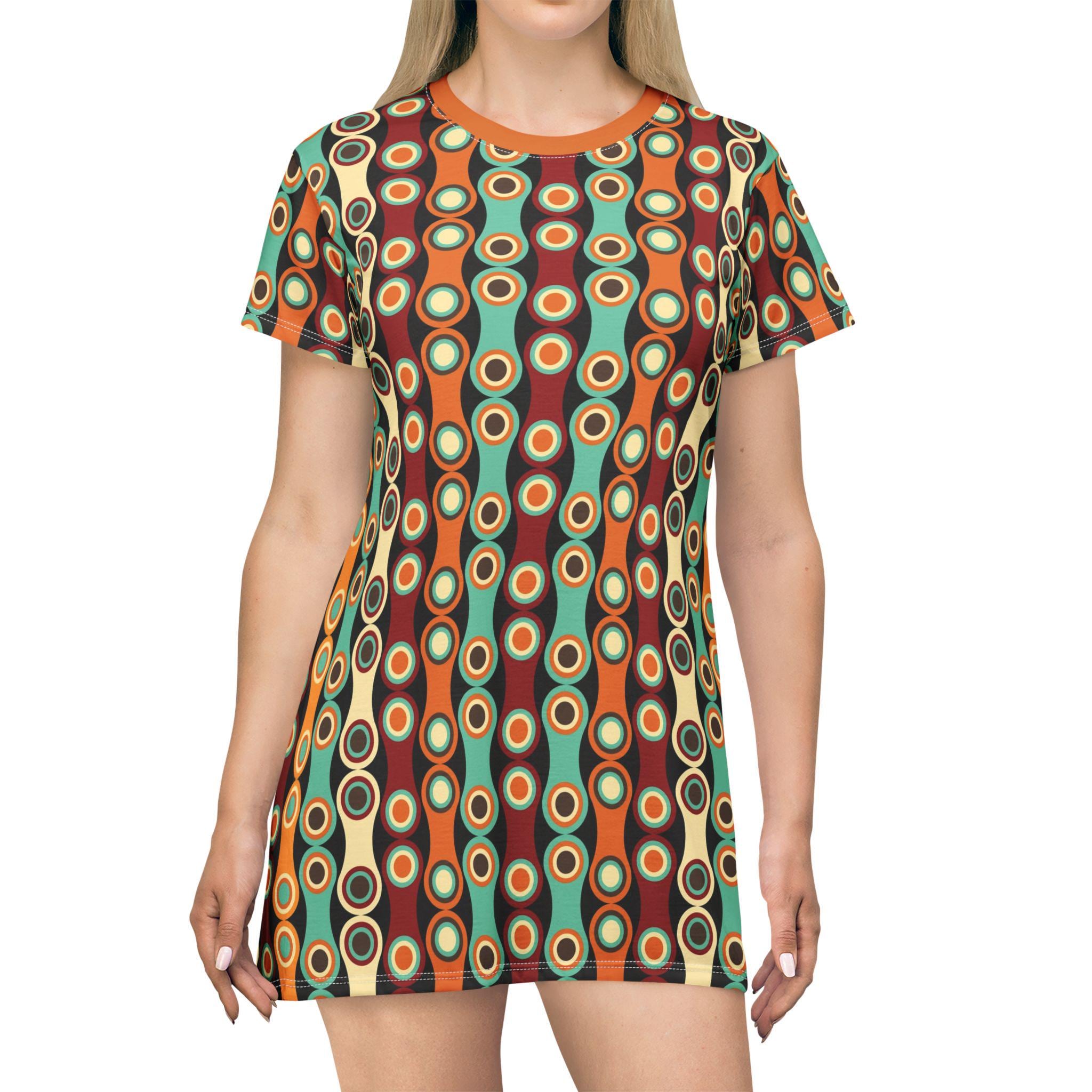 Retro Pattern T-Shirt Dress