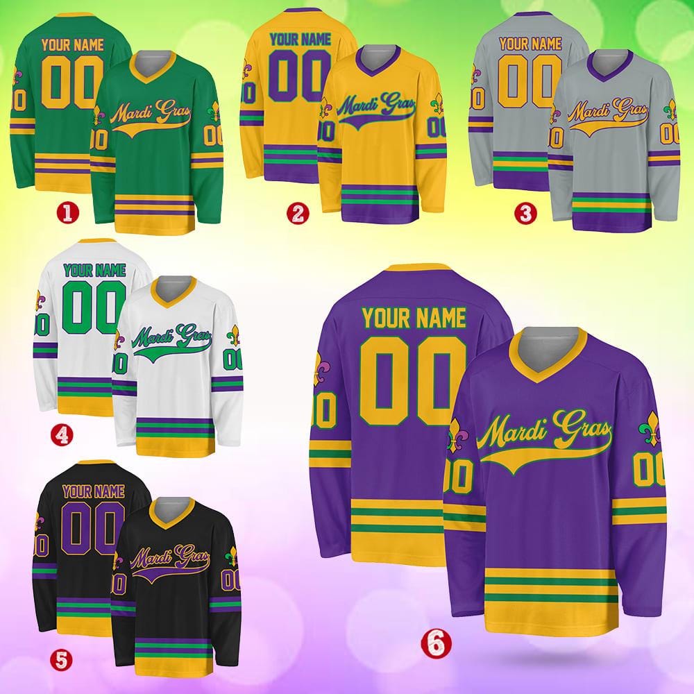 Personalized Mardi Gras Hockey Jersey, Custom Name Mardi Gras Hockey Jersey, Hockey Jersey Uniform For Hockey Fans, Mardi Gras Outfit