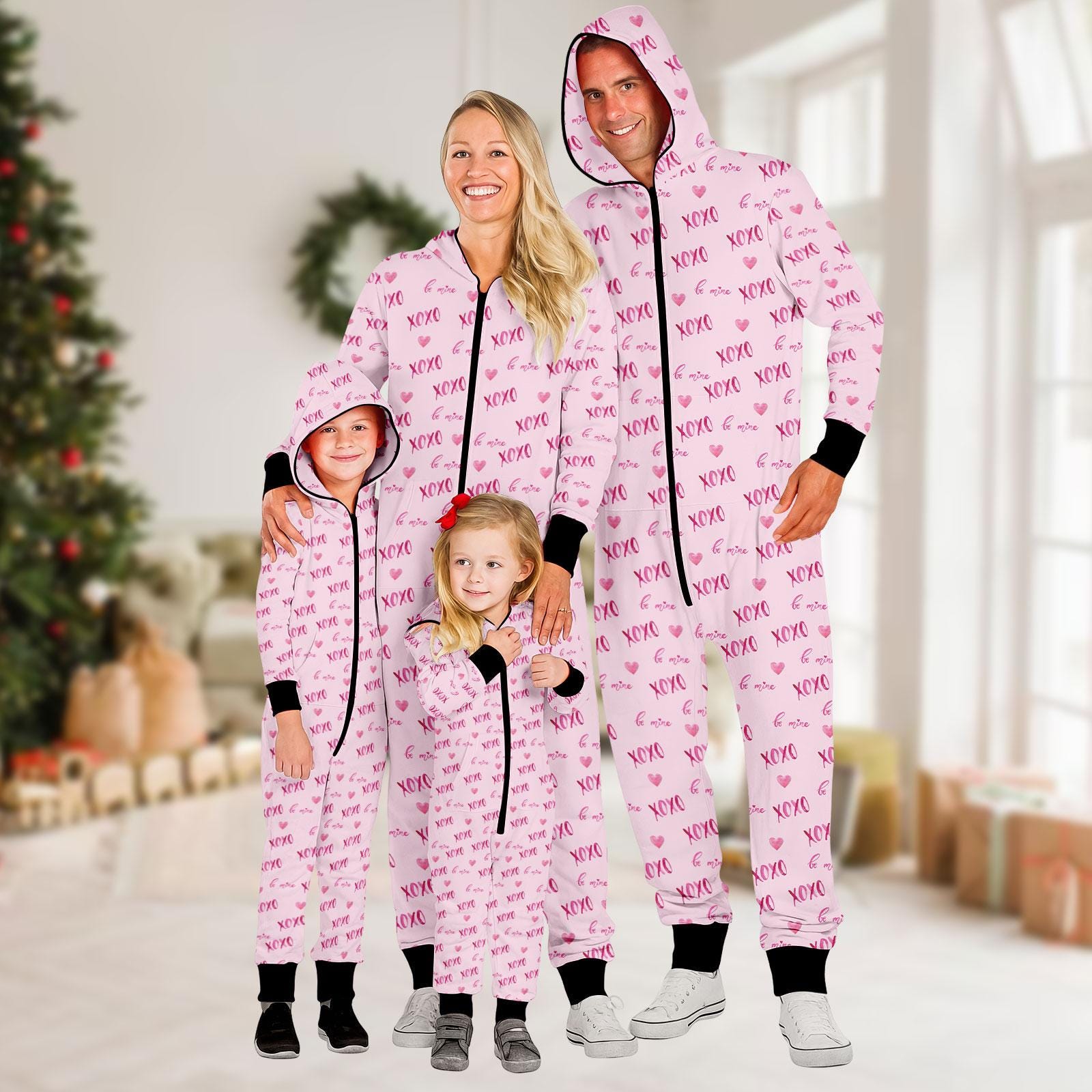 XOXO Family Jumpsuit, Holiday Onesie Pajamas, Love Fleece Jumpsuit, XOXO One-piece Pajamas, Pajamas For Family
