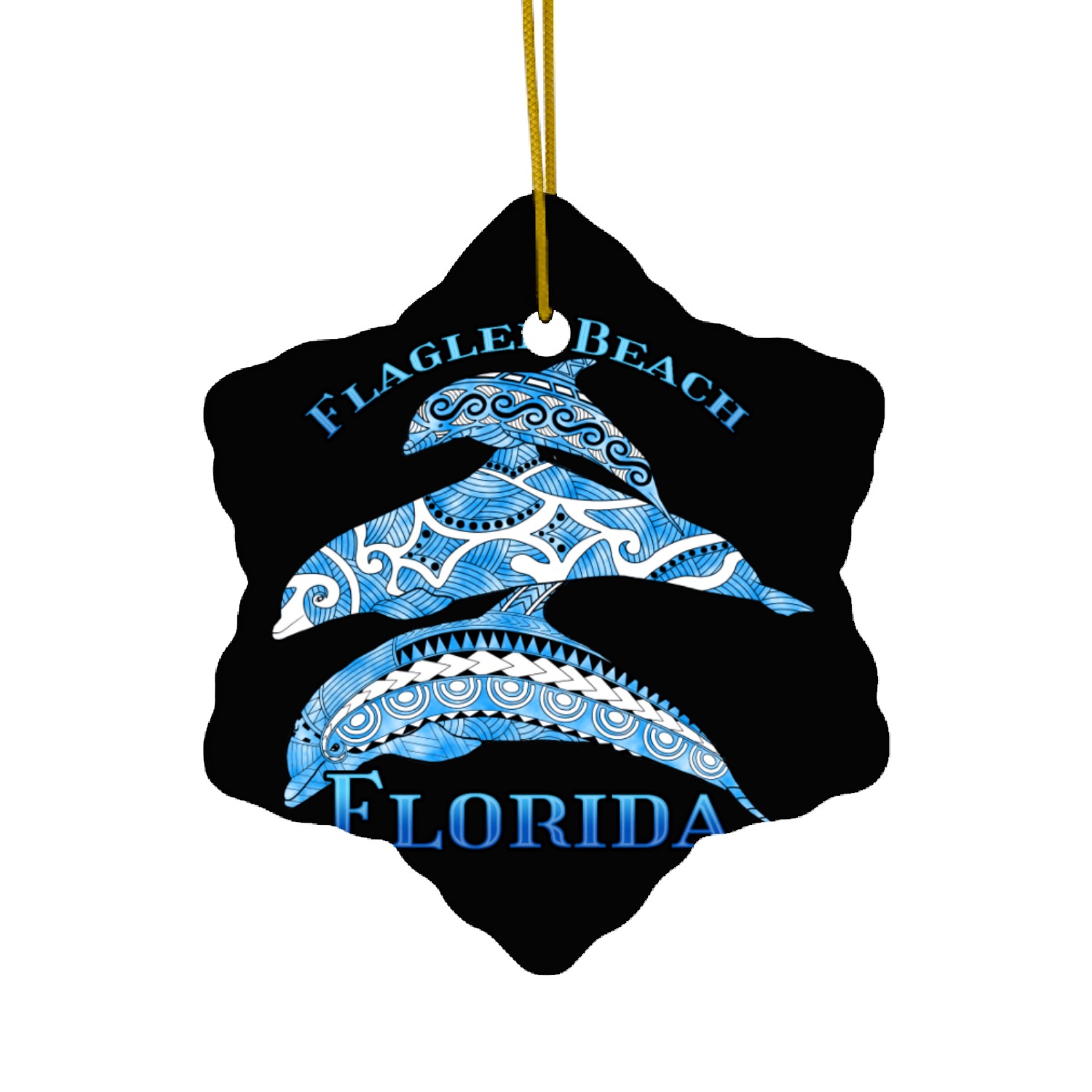 Flagler Beach Florida Vacation Tribal Dolphins Ceramic Ornaments