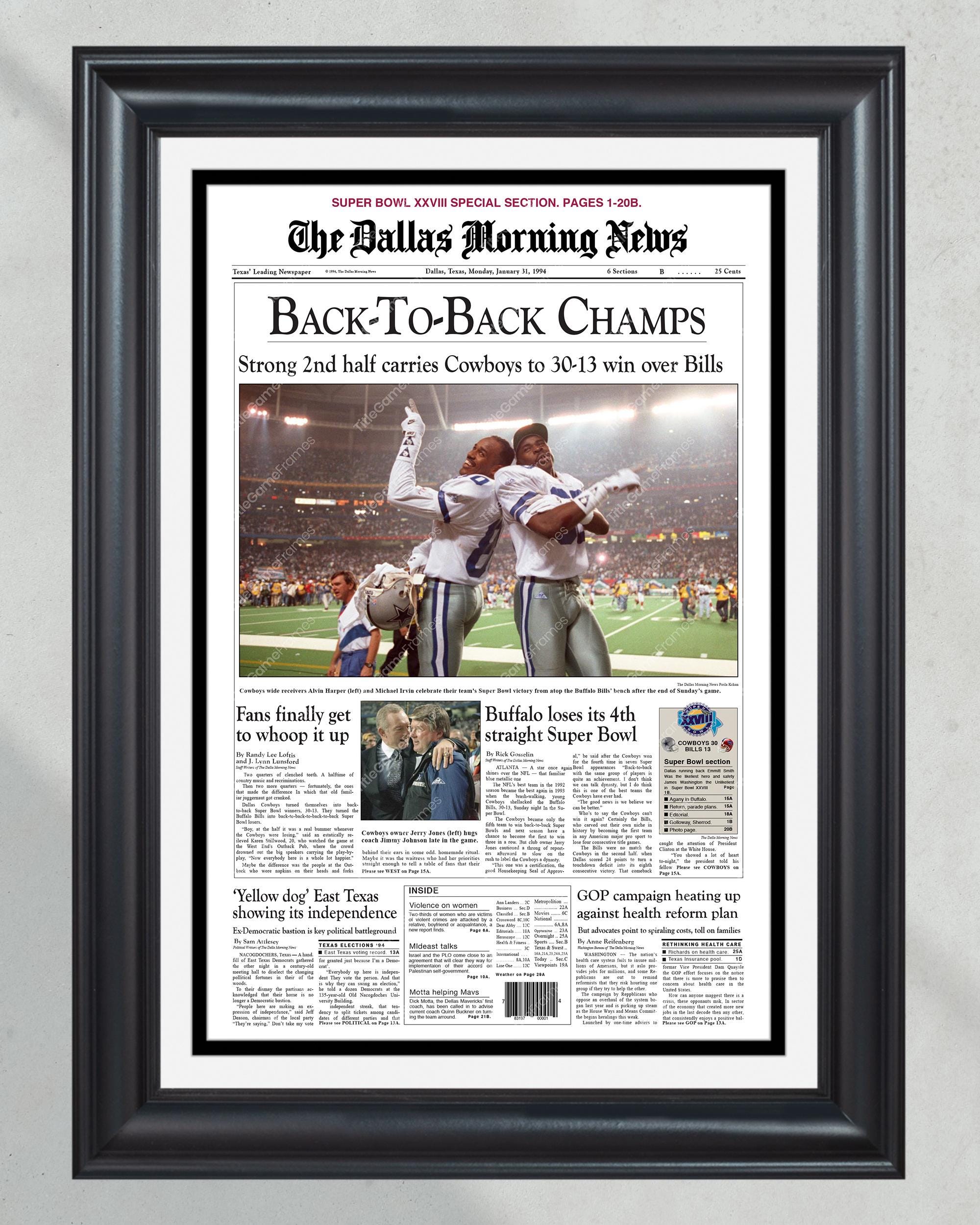 1994 Dallas Cowboys Back to Back Super Bowl Champions (NO Framed) Poster