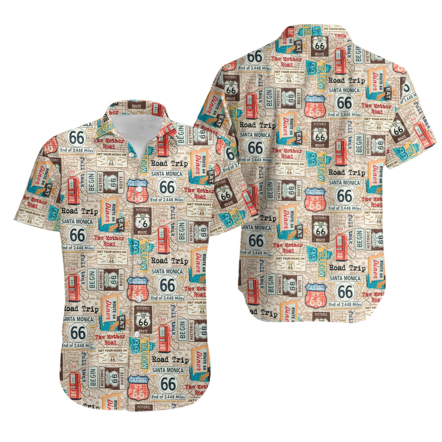 Historic US Route 66 Hawaiian Shirt, Route 66 The Mother Road Hawaii Shirt