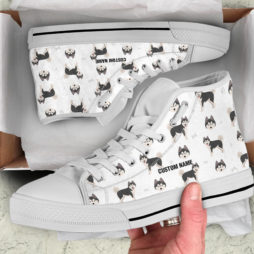 Pomsky Dog Custom Name High Top Sneakers / Pomsky Dog High Top Shoes/ Pomsky Dog Custom Print Trainers Shoes /Pomsky Dog Owner Gift