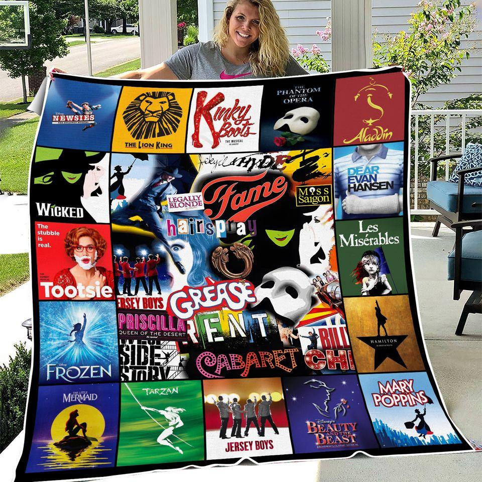 Personalized Broadway Musicals Quilt Blanket, Broadway Theatre Cozy Quilt Blanket, Cartoon Bedding blanket, Bedding Decor, Home Decor Gift.