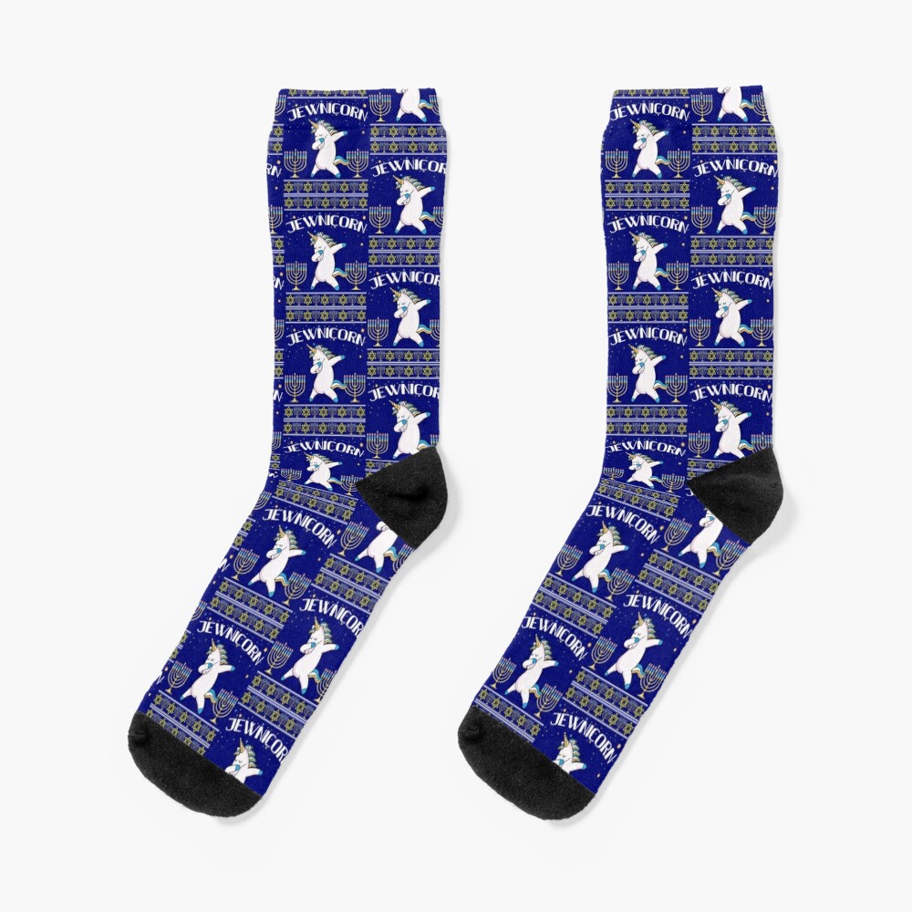 Jewnicorn Jewish Unicorn Hanukkah Gift Deck Ugly Christmas Sweater Socks