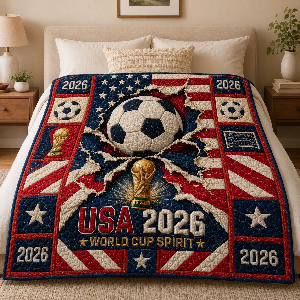2026 Soccer Spirit Blanket, USA Flag Sports Throw, Cozy Tournament Decor for Fans