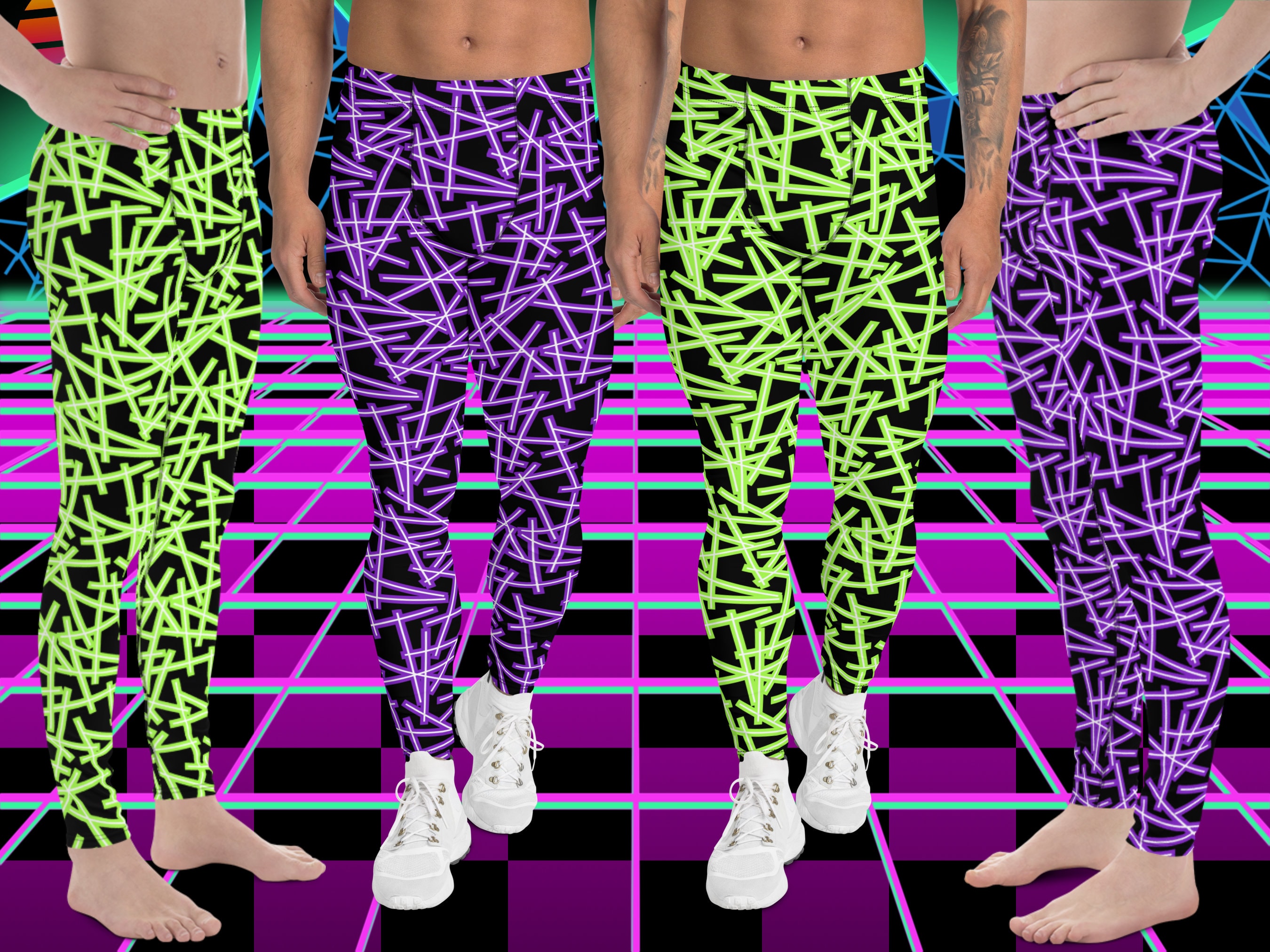 Mens Leggings Neoncore, EDM Clubbing Outfit, Gym Running Tights, Patterned Festival