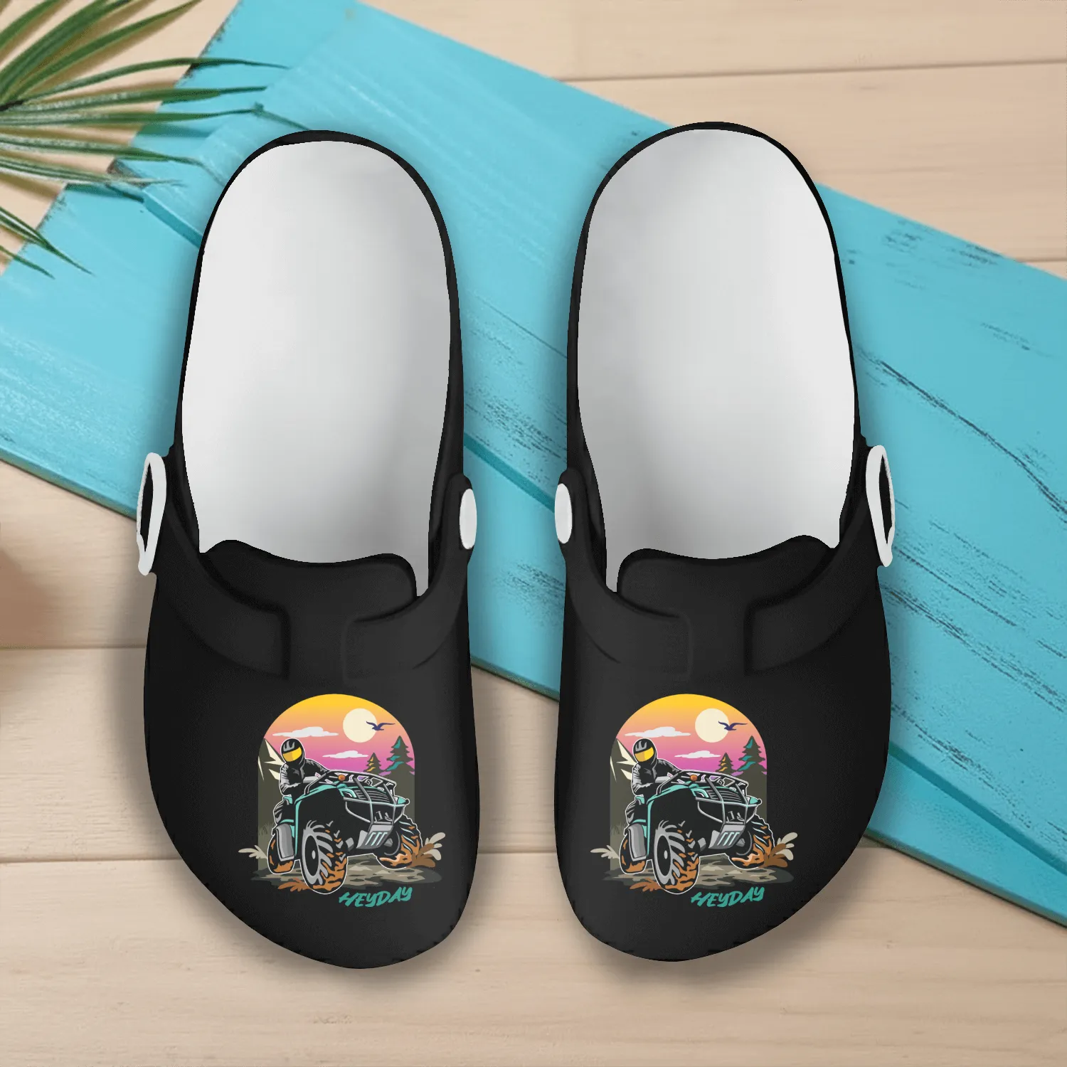 ATV/Quad "Trail Riding" style logo. By "Hey Day" Slip On Clogs