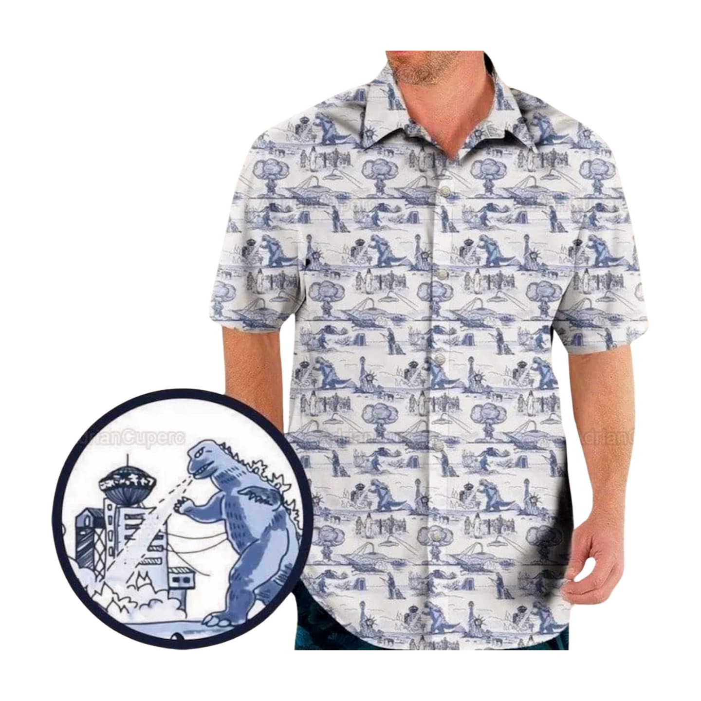 god zilla Movie Hawaiian shirt, Hawaiian shirt Men's Hawaiian Shirt, Hawaiian Beach Shirt, Button Downs Shirt
