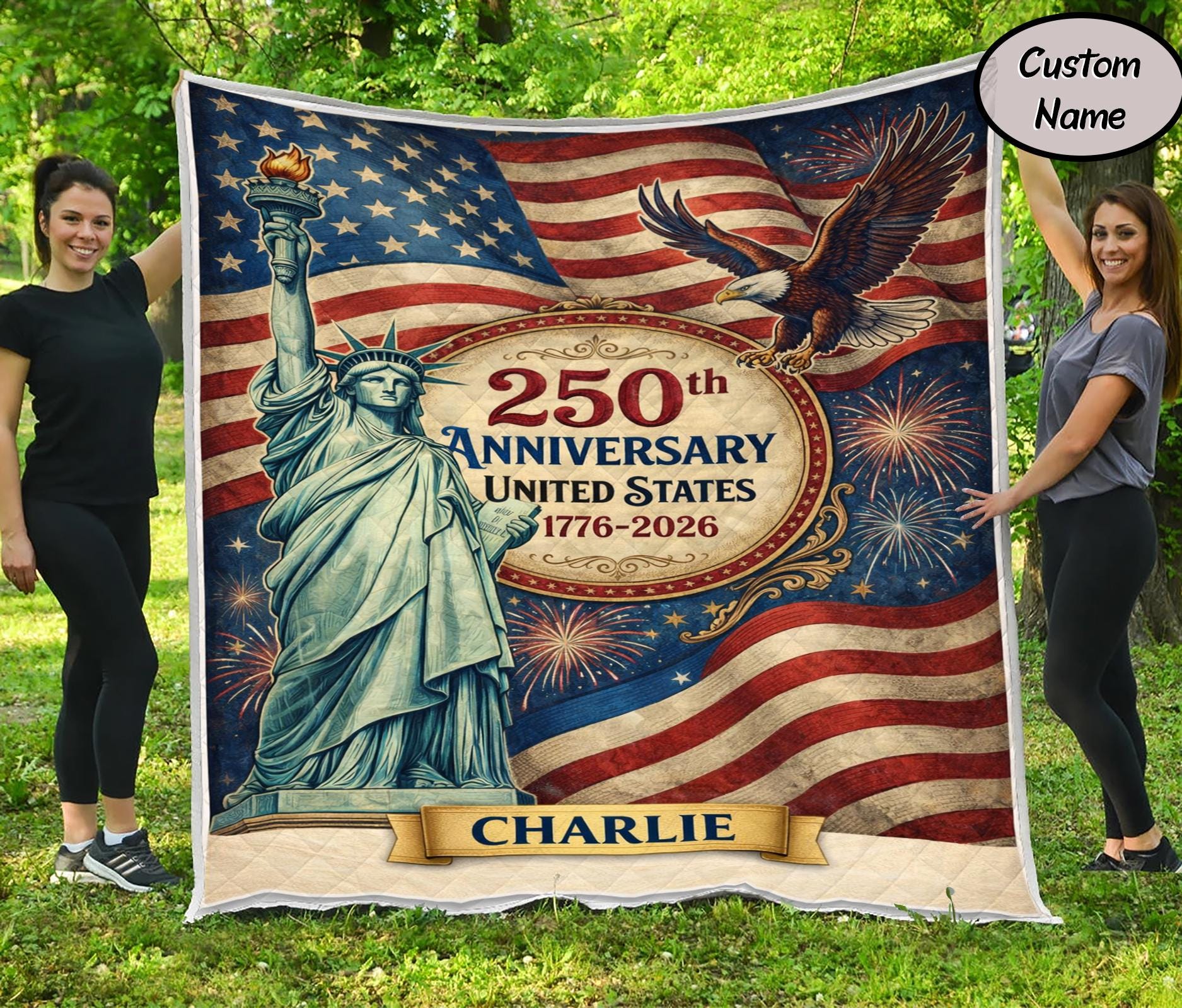Personalized United States 250th Anniversary Quilt Blanket, 1776-2026 Patriotic American Quilt Blanket, USA 250th Anniversary Gift