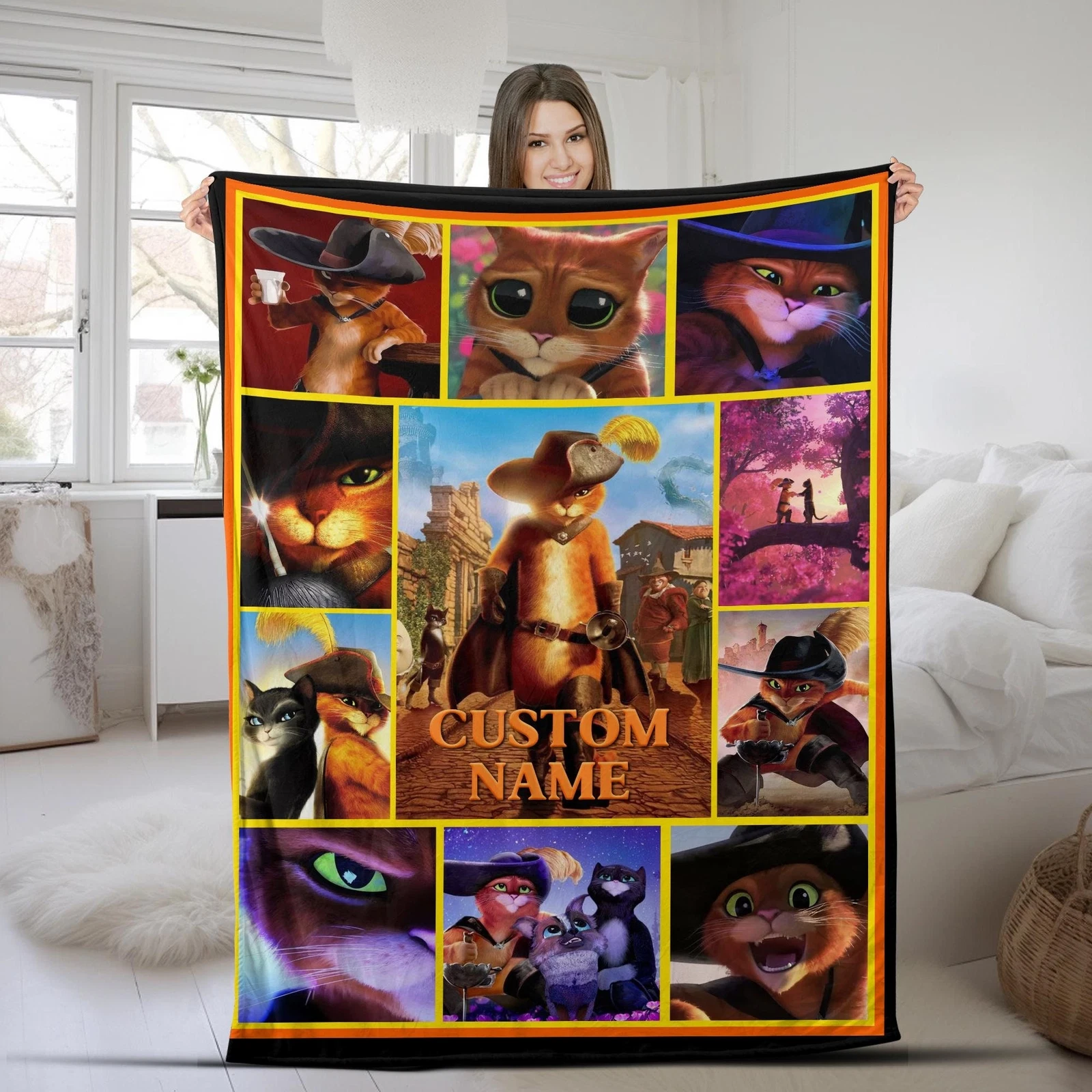 Custom Puss In Boots Cartoon Blanket, Shrek Characters Blanket UMZH26
