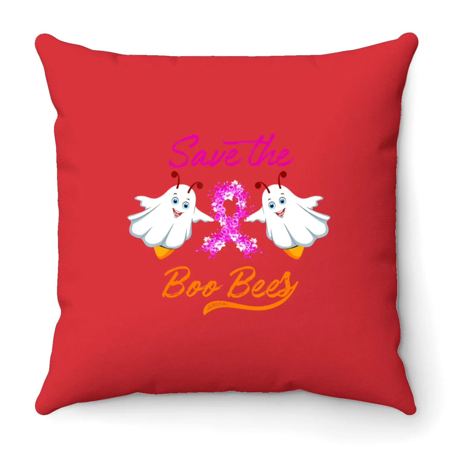 Breast Cancer Halloween Save The Boo Bees Throw Pillows