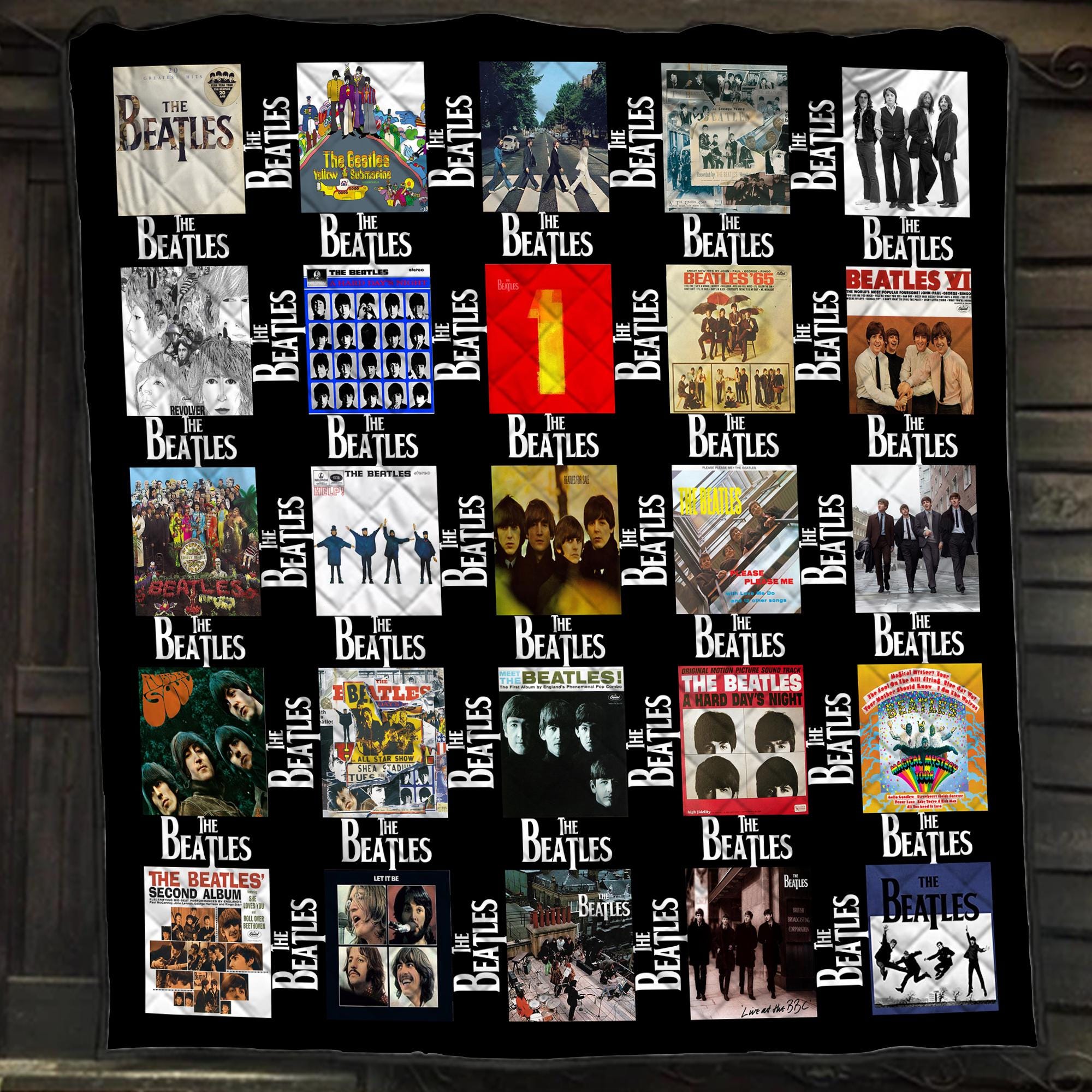 The Beatles Music Collage Fleece Blanket, Rock Album Art Throw Quilt