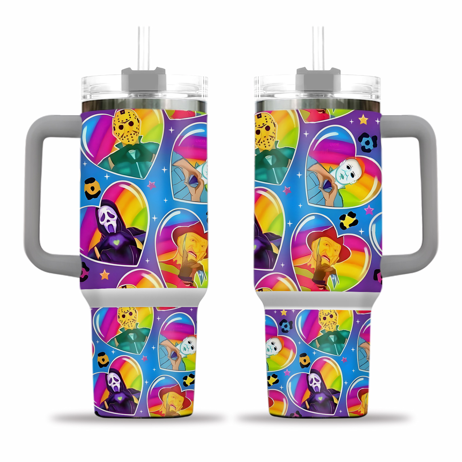 LF Horror Themed Tumbler 40oz With Handle, Water Bottle Stainless Steel Thermos, Coffee Cup Travel Car Camping, Large Water Bottle