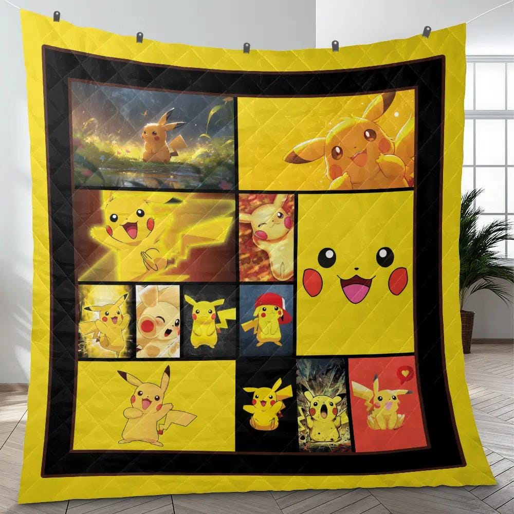 Pika Collage PKM Quilt Blanket, PKM Cozy Quilt Blanket, PKM Blanket, Bedding Decor, Home Decor Gift.
