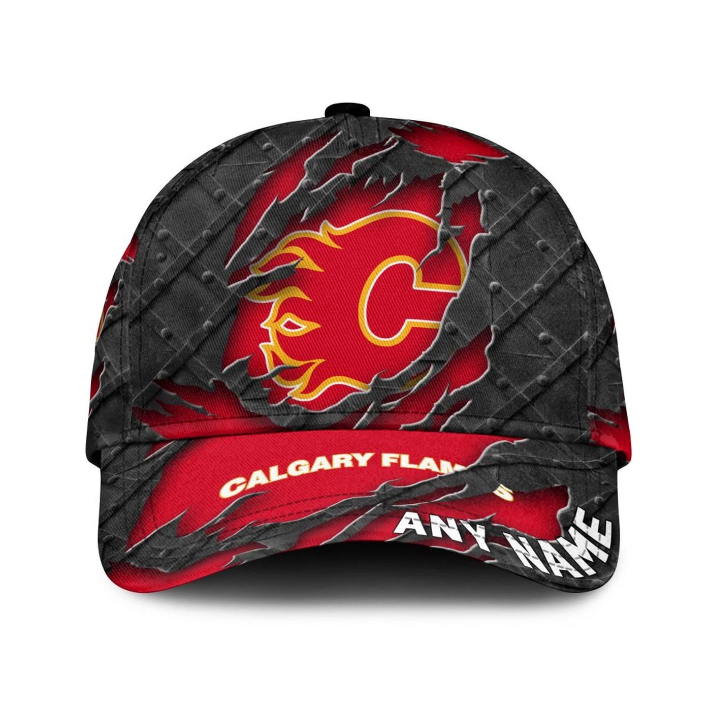 Calgary Flames Personalized Name Black Metal Design Classic Cap
