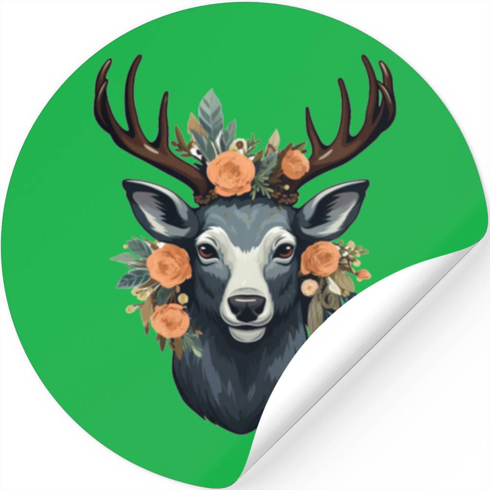Deer Flowers Stickers