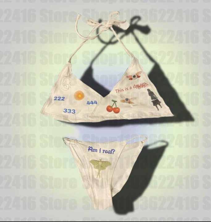 Summer Harajuku Print Bikini Set Push Up Swimsuit Women 2024 Sexy Beachwear Thong Bikini