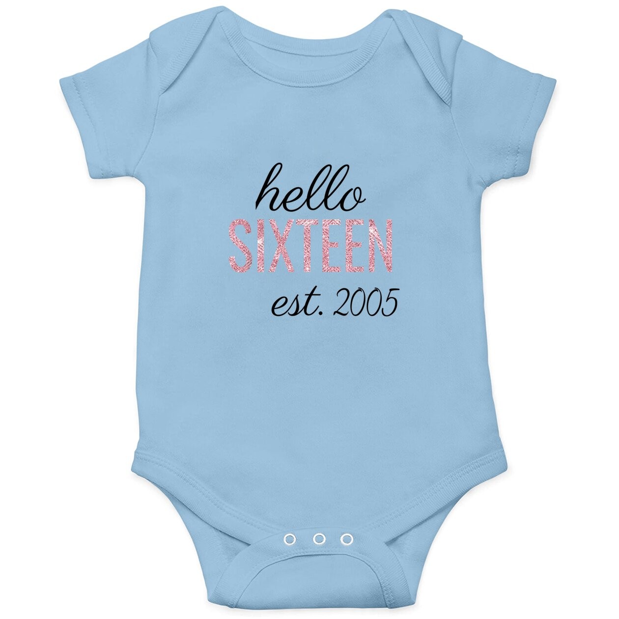 16th Birthday Gift Teen Sweet Sixteen 2005 Pink Hello 16 Baby Bodysuit