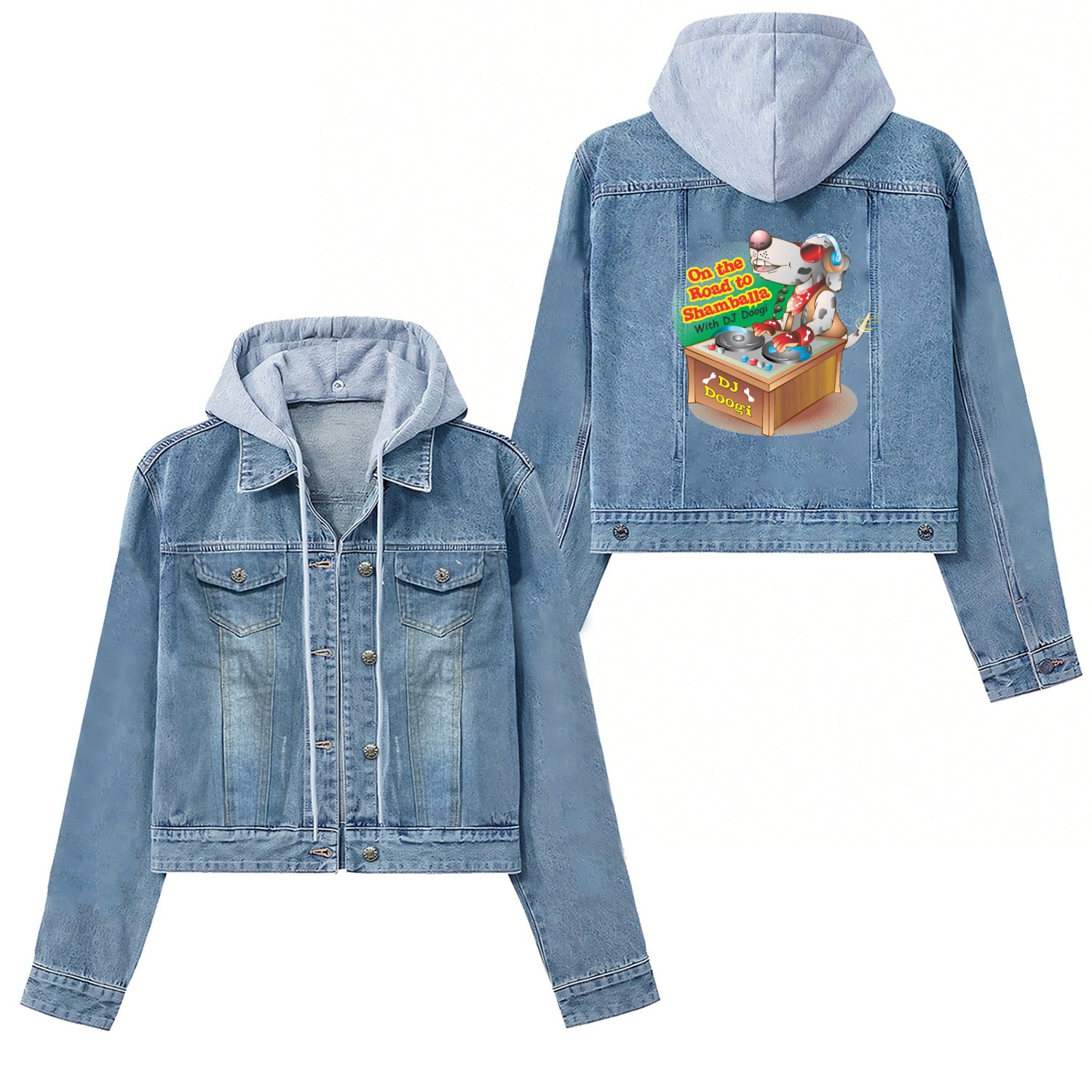Cheerful Dalmatian DJ on Shamballa Road Women's Denim Jackets