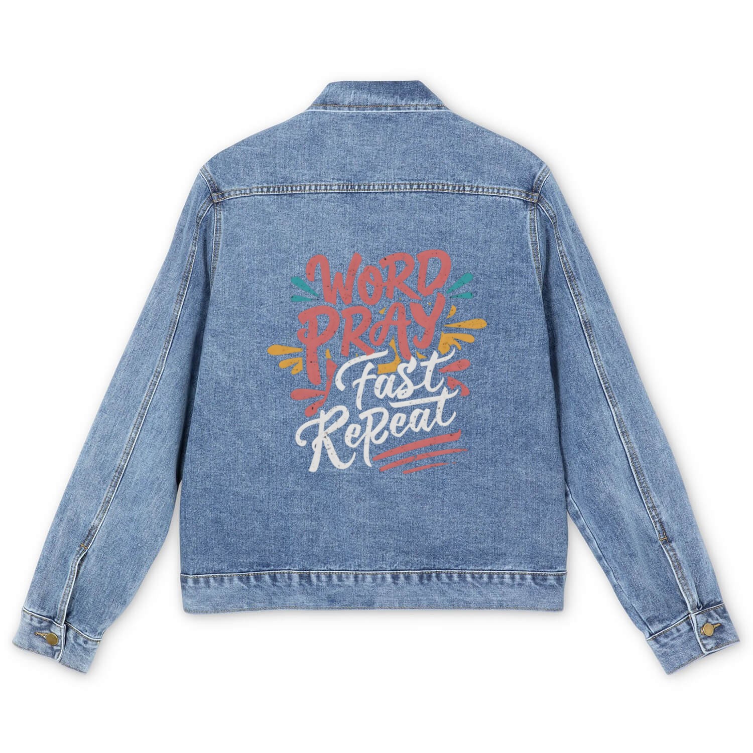 Word Pray Fast Repeat Christian Design Men's Denim Jackets
