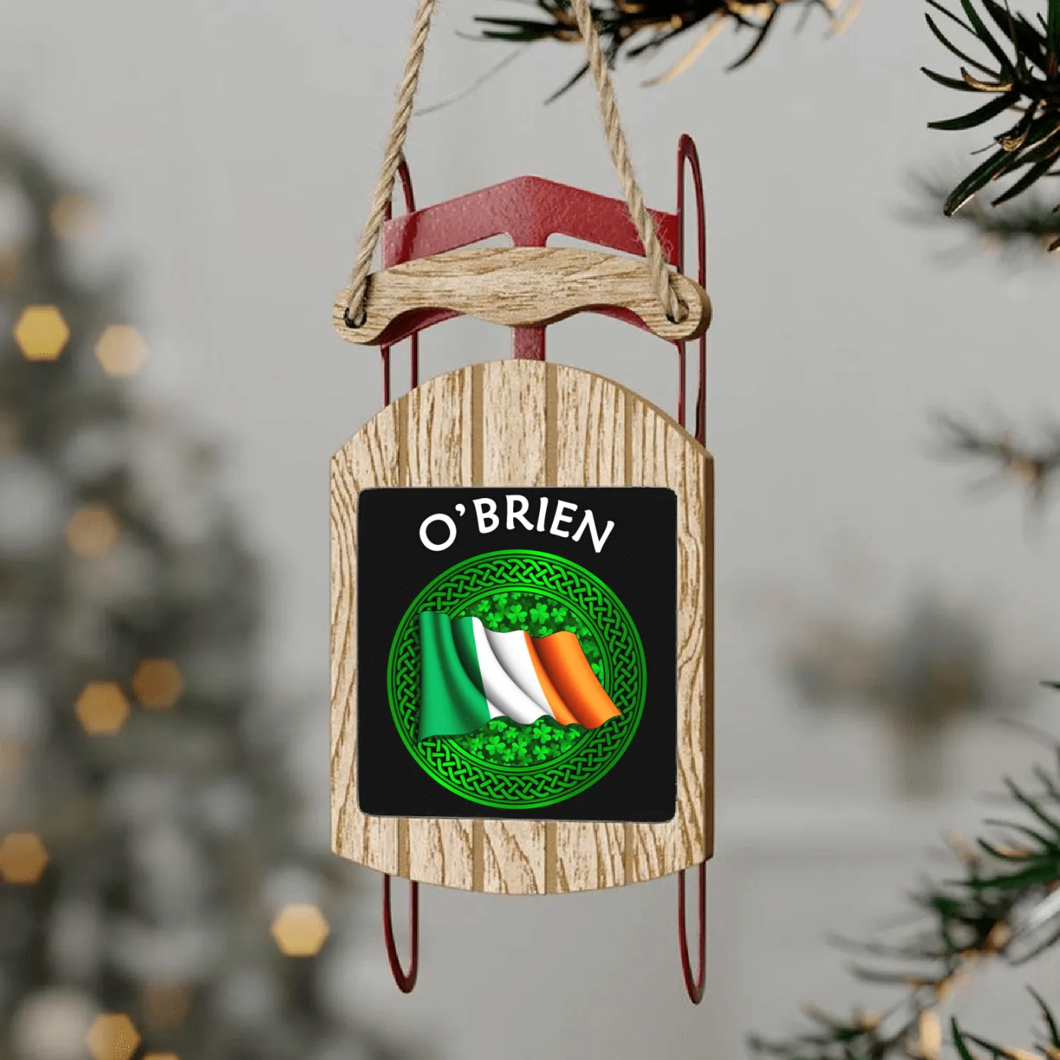 O'Brien Shamrock & Irish Flag Sled Ornaments