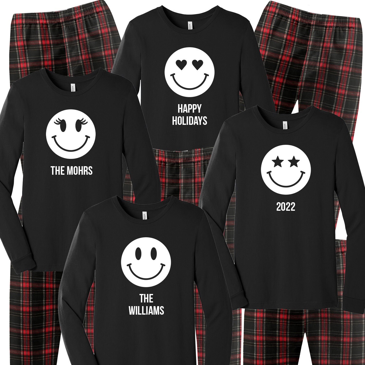 Smiley Face Pajamas, Personalized Smile Family Pajamas, Merry Christmas Matching Family Pajamas, Christmas Gift, Family Matching Sleepwear