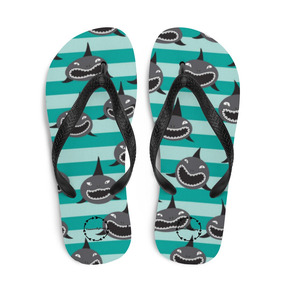 Woman's, Flip-Flops, Sharks, stripes, teal