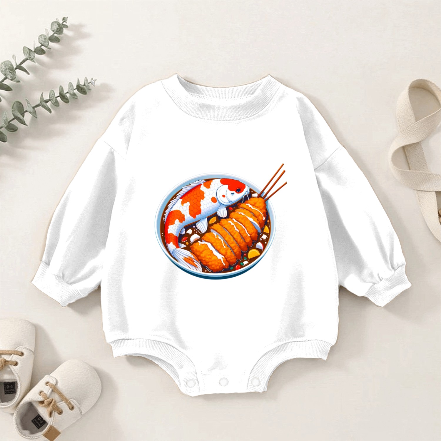 Koi Meets Katsu: An Elegant Japanese Fusion Baby Romper Sweatshirts