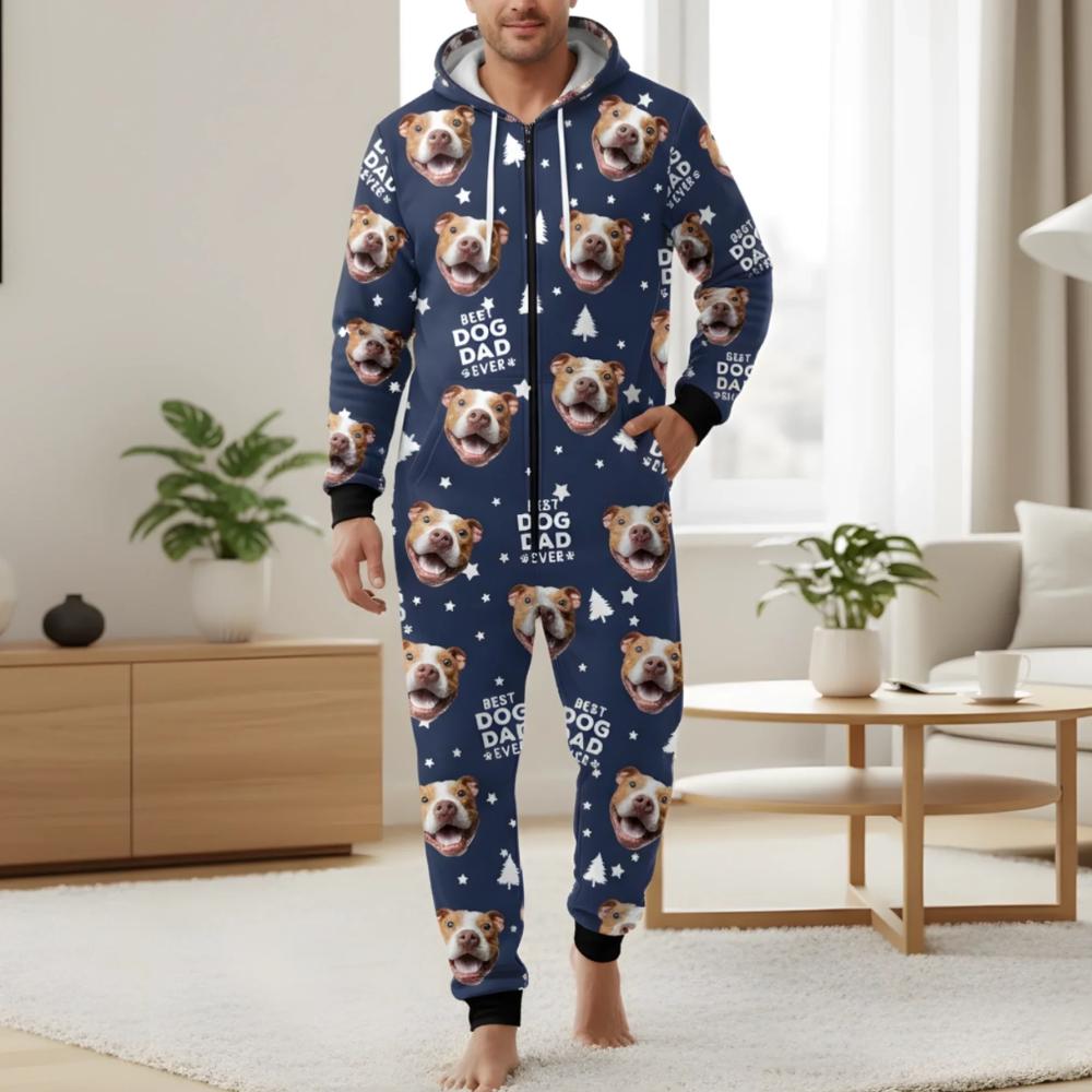 Custom Pet Photo Fleece Onesie: Dog Dad/Mom Pajamas