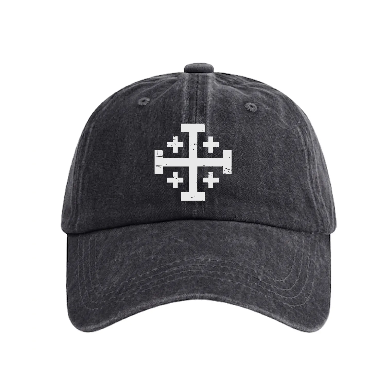 Crusader Cross Of Jerusalem Washed Denim Baseball Caps