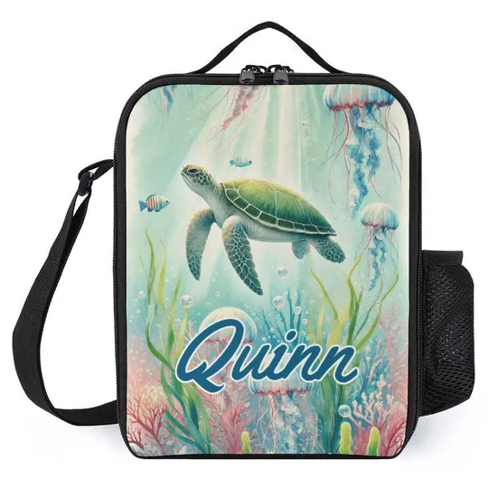 Personalized Sea Turtle Ocean Scene Lunch Bag for School Camp Boys & Girls