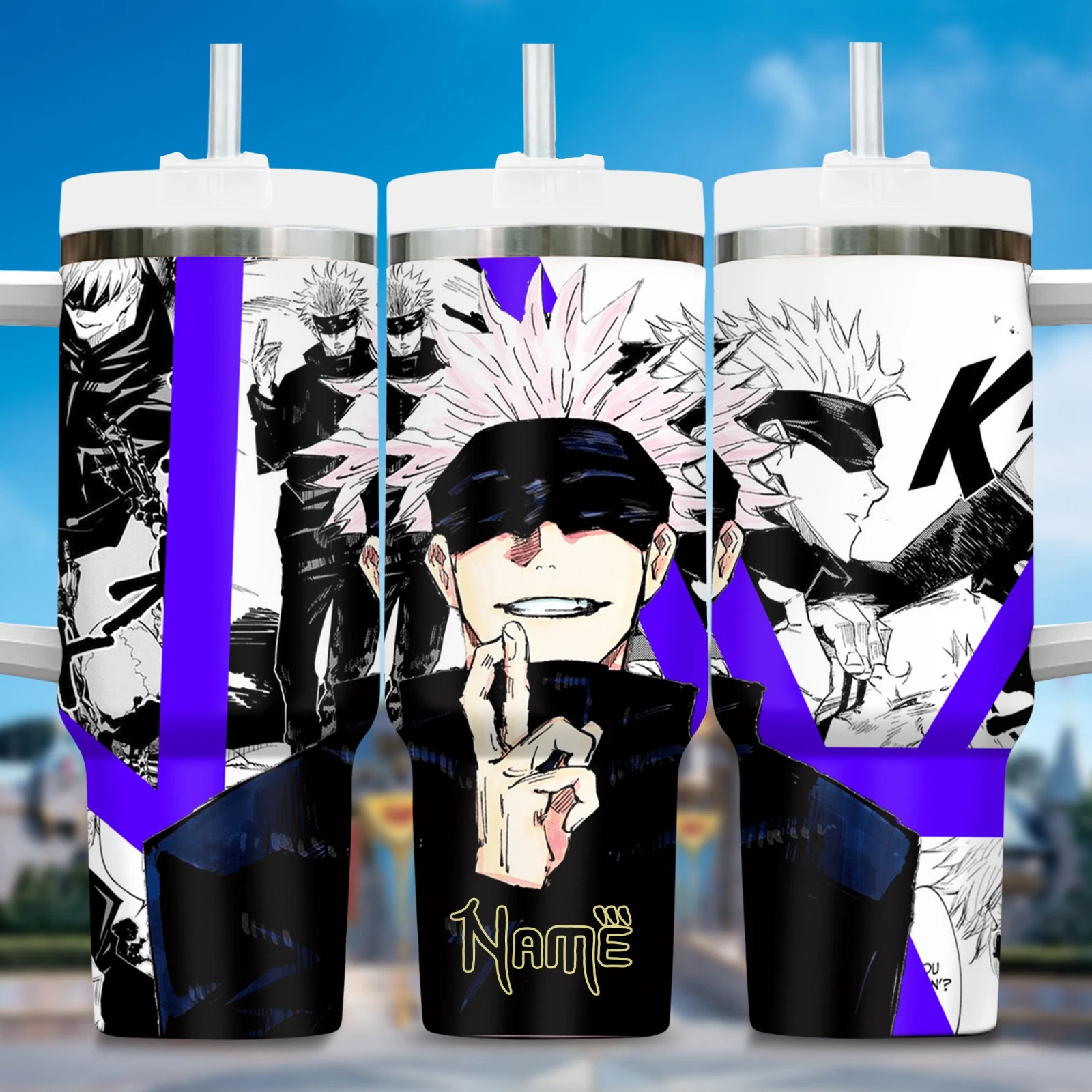 Anime Sorcerer Inspired Custom Tumbler with Handle