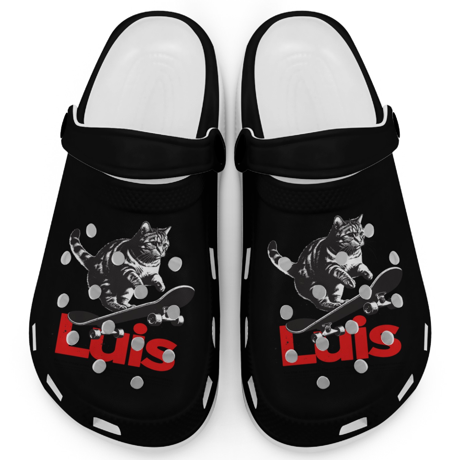 Cool Cat Skateboard with cute Boy Name LUIS Clogs