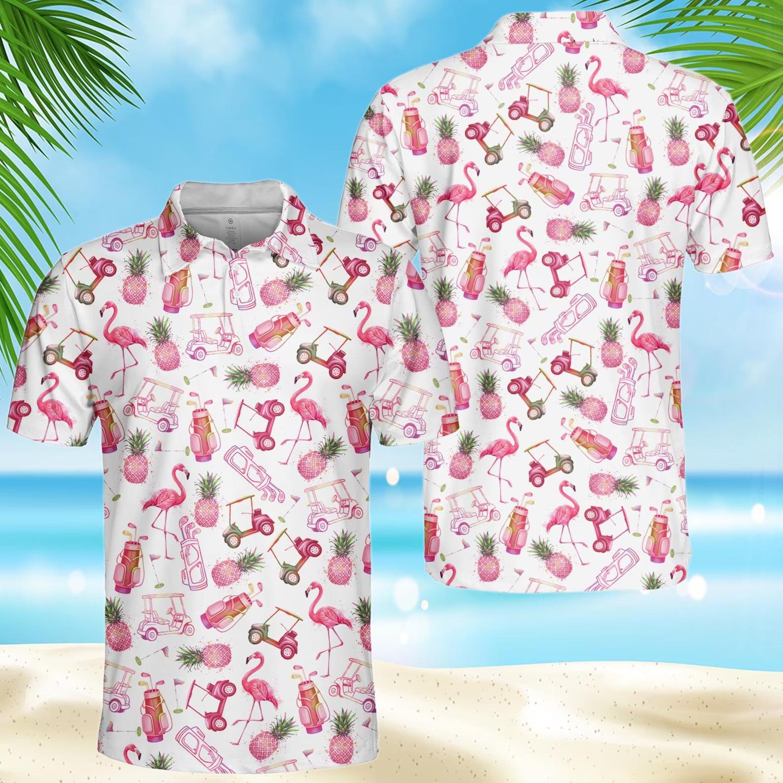 Women's Pink Flamingo Polo Shirt, Tropical Hawaiian Summer Golf Top