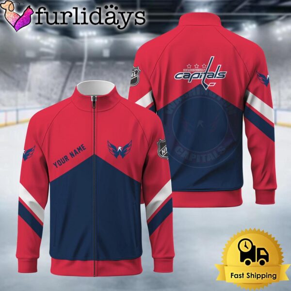 Washington Capitals Logo Custom Standing Neck Zipper Jacket