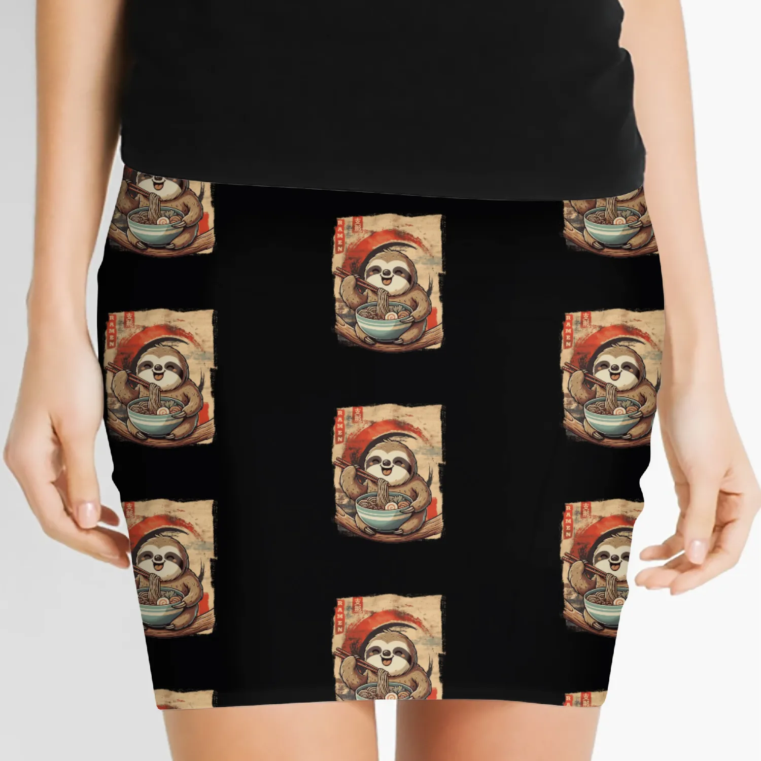 Cute Kawaii Sloth Eat Ramen Japanese Aesthetics Women's Mini Skirts