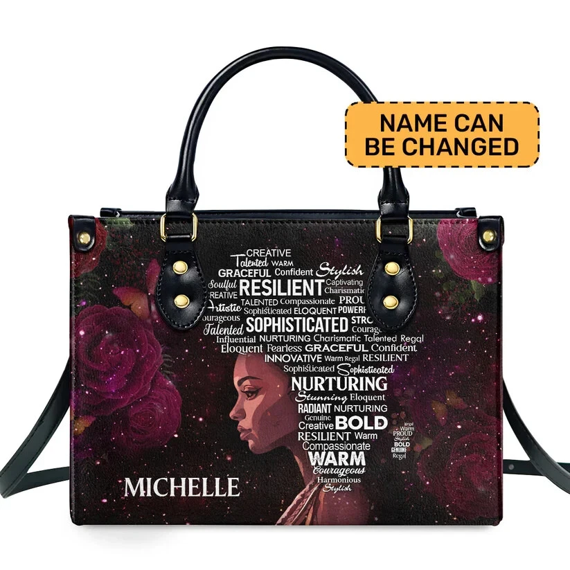 Personalized Africa Map Unique Leather Handbag, African Girl Flowers Leather Bag
